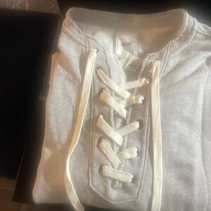 Aerie XS heather gray lace-up oversized sweatshirt NWT